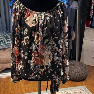 CeCe Black Floral Off-Shoulder Blouse